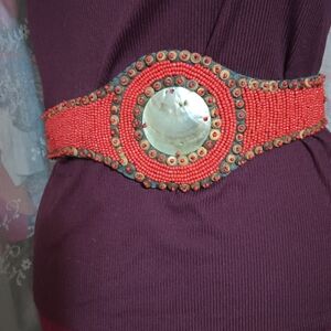 Vintage shell beaded tribal boho belt 31"